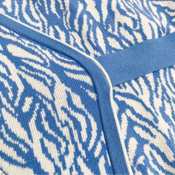 Diane von Furstenberg Collared Midi Wrap Floral Blue White Sweater Dress XL - Picture 13 of 14